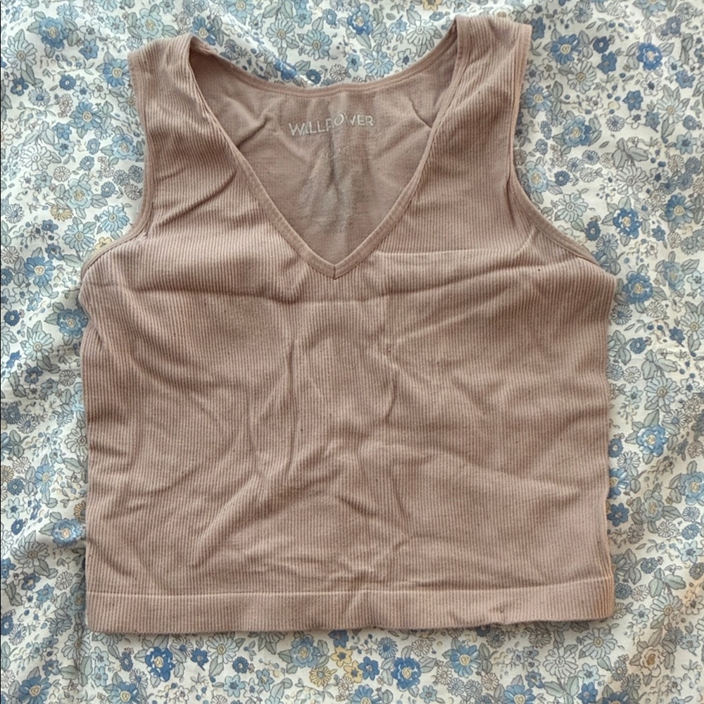 Wallflower Women's Ribbed Beige Tank Top